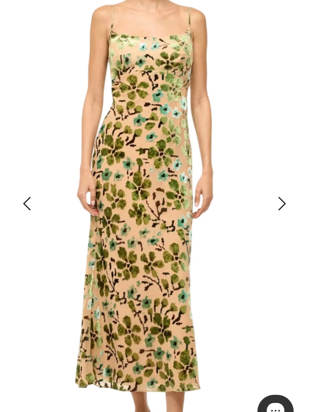 STAUD Floral Slip Midi Dress with Green Accents, size 4, NWT
